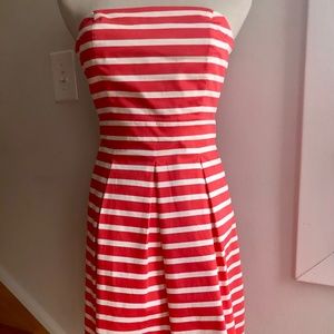Strapless Orange White Striped Cocktail Party Dress Women 0 (Teen M)(Girls L)